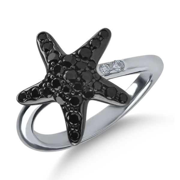 Inel din aur alb cu diamante negre de 0.59ct si diamante transparente de 0.03ct