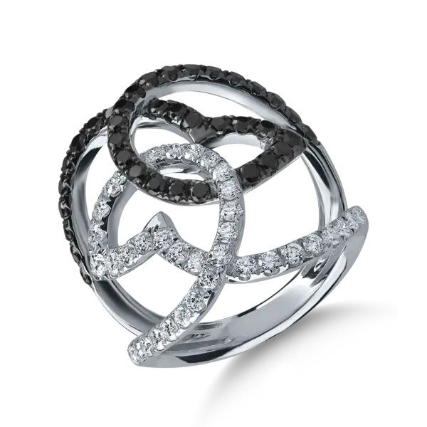 Inel din aur alb cu diamante negre de 0.8ct si diamante incolore de 0.7ct