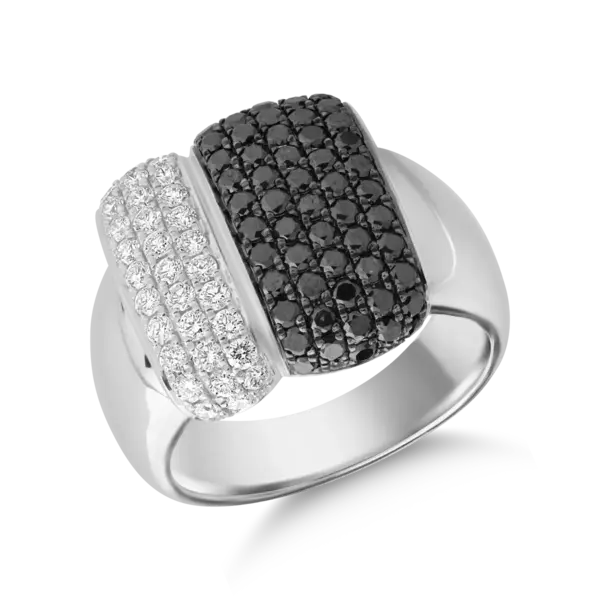 Inel din aur alb cu diamante negre de 1.01ct si diamante transparente de 0.52ct