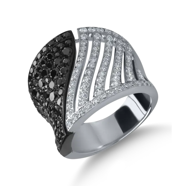 Inel din aur alb cu diamante negre si incolore 2.9ct