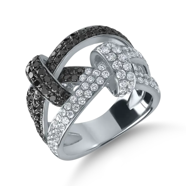 Inel din aur alb cu diamante negre si incolore de 1.7ct