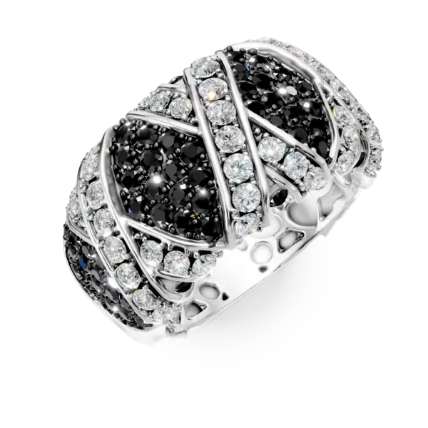 Inel din aur alb cu diamante negre si incolore de 2.2ct