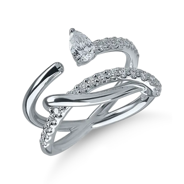 Inel din aur alb cu diamante pear si rotunde de 0.65ct