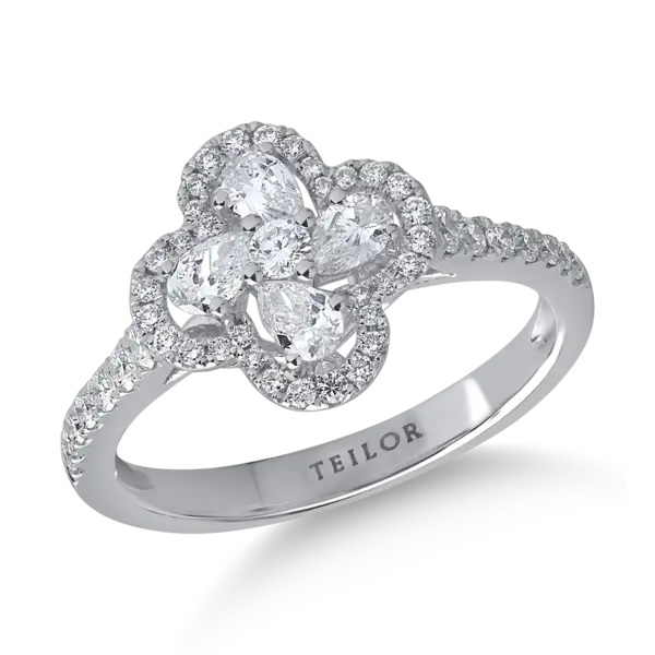 Inel din aur alb cu diamante pear si rotunde de 0.71ct