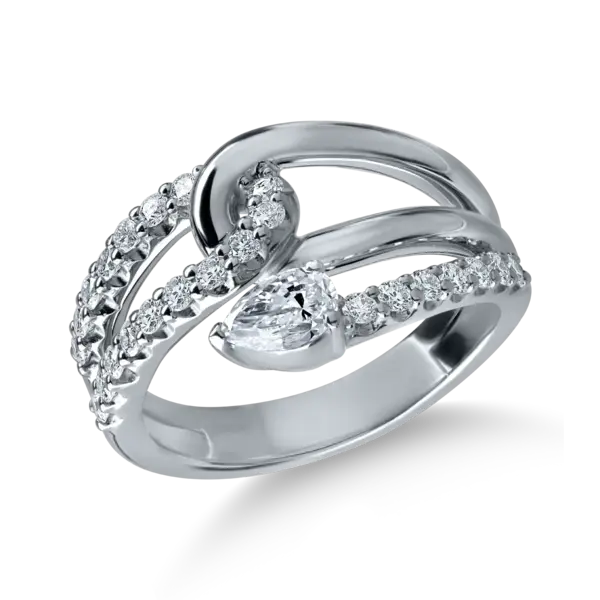 Inel din aur alb cu diamante pear si rotunde de 0.7ct
