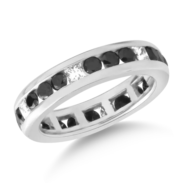 Inel din aur alb cu diamante princess de 0.5ct si diamante negre de 1.5ct