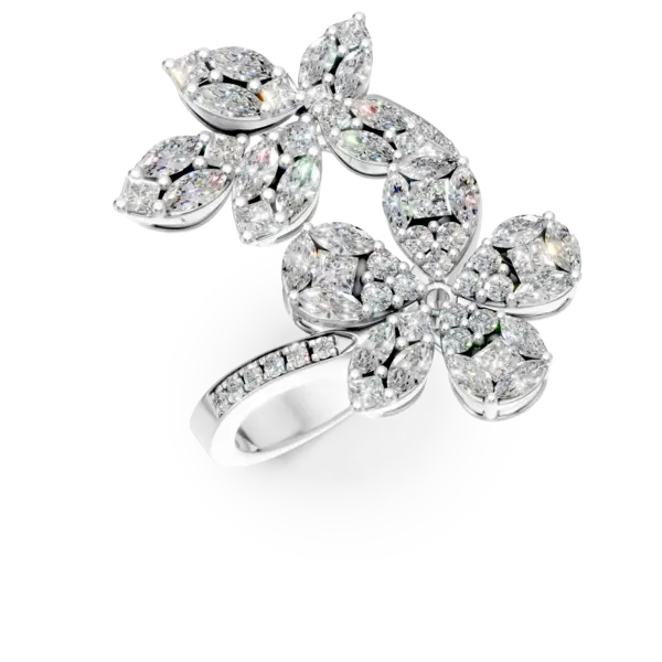 Inel din aur alb cu diamante princess, marquise si rotunde de 1.97ct