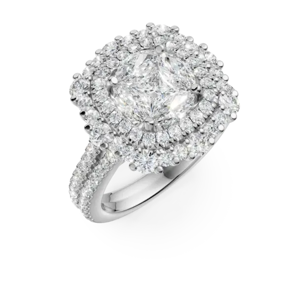 Inel din aur alb cu diamante princess, marquise si rotunde de 1.7ct
