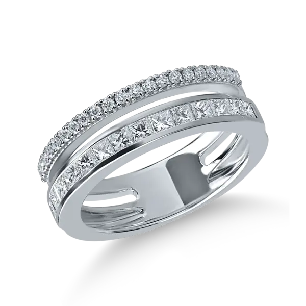 Inel din aur alb cu diamante princess si rotunde de 0.89ct