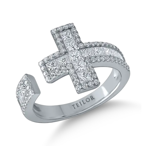 Inel din aur alb cu diamante princess si rotunde de 1.39ct