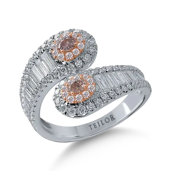 Inel din aur alb cu diamante roz de 0.3ct si diamante incolore de 1.2ct