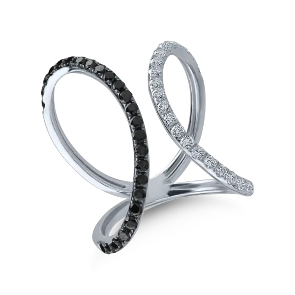 Inel din aur alb cu diamante transparente 0.45ct si diamante negre de 0.42ct