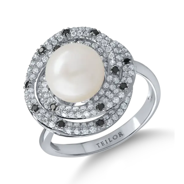 Inel din aur alb cu perla de cultura de 4.7ct si diamante de 0.8ct
