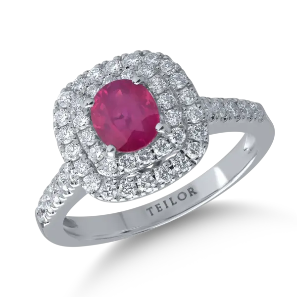 Inel din aur alb cu rubin de 0.84ct si diamante de 0.54ct