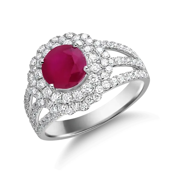 Inel din aur alb cu rubin de 1.45ct si diamante de 0.89ct