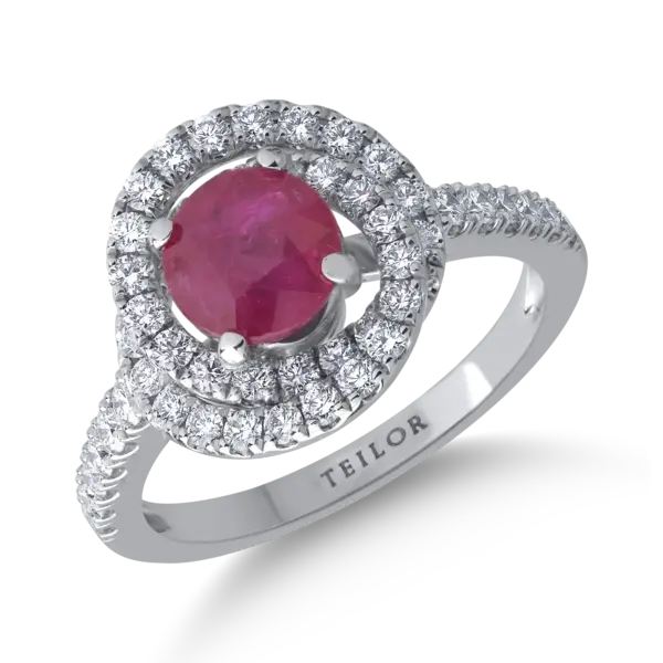Inel din aur alb cu rubin de 1.63ct si diamante de 0.77ct