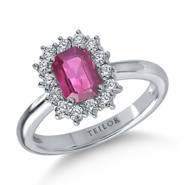 Inel din aur alb cu rubin octogonal de 1ct si diamante de 0.3ct