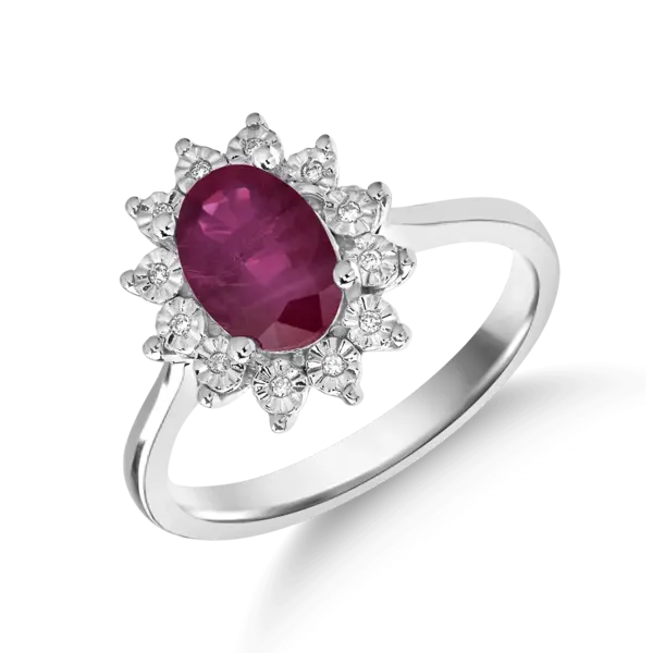 Inel din aur alb cu rubin oval de 1.7ct si diamante de 0.03ct
