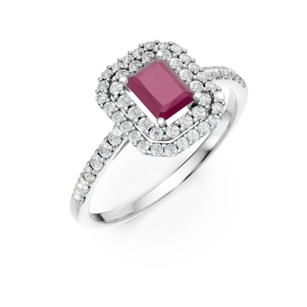 Inel din aur alb cu rubin rectangular de 0.7ct si diamante de 0.4ct