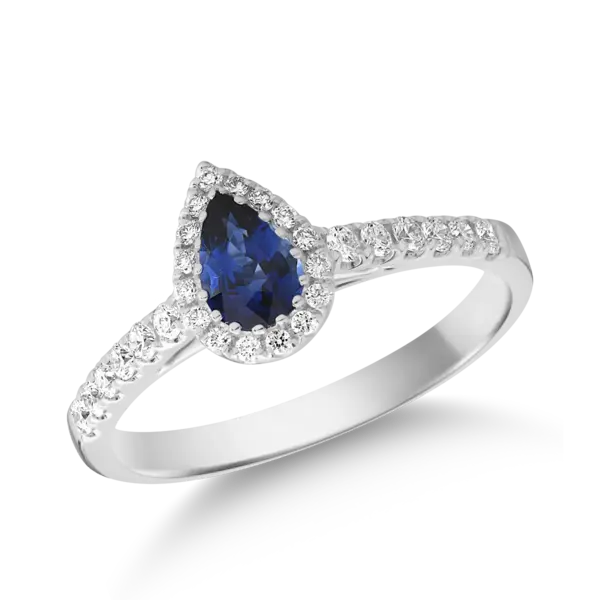 Inel din aur alb cu safir de 0.3ct si diamante de 0.25ct