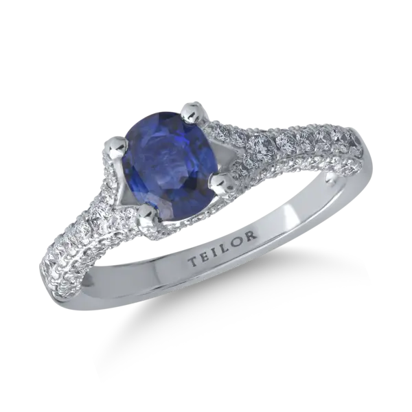 Inel din aur alb cu safir de 1.069ct si diamante de 0.76ct