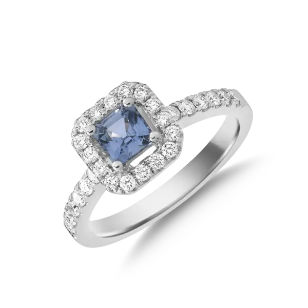 Inel din aur alb cu safir emerald de 0.6ct si diamante de 0.3ct