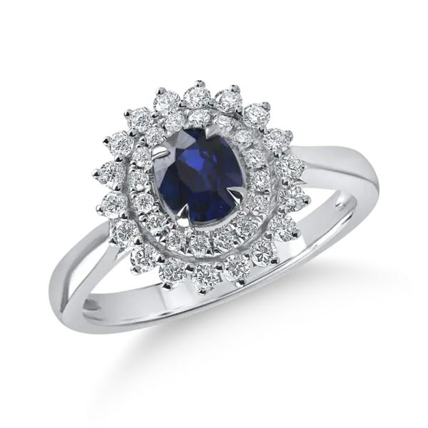 Inel din aur alb cu safir oval de 0.85ct si diamante de 0.42ct