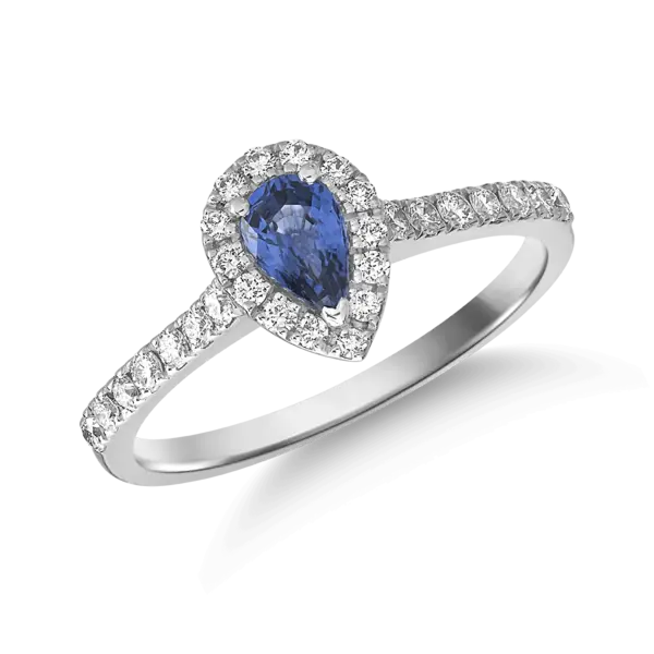 Inel din aur alb cu safir pear de 0.5ct si diamante de 0.3ct