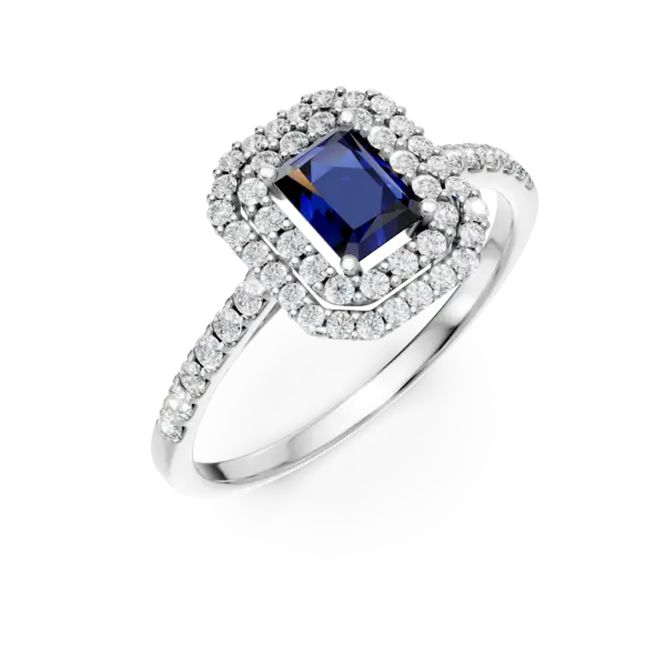 Inel din aur alb cu safir rectangular de 0.5ct si diamante de 0.4ct