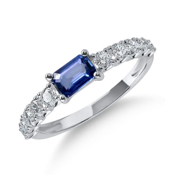 Inel din aur alb cu safir taietura emerald de 0.55ct si diamante de 0.46ct