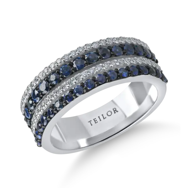Inel din aur alb cu safire de 0.9ct si diamante microsetting de 0.3ct