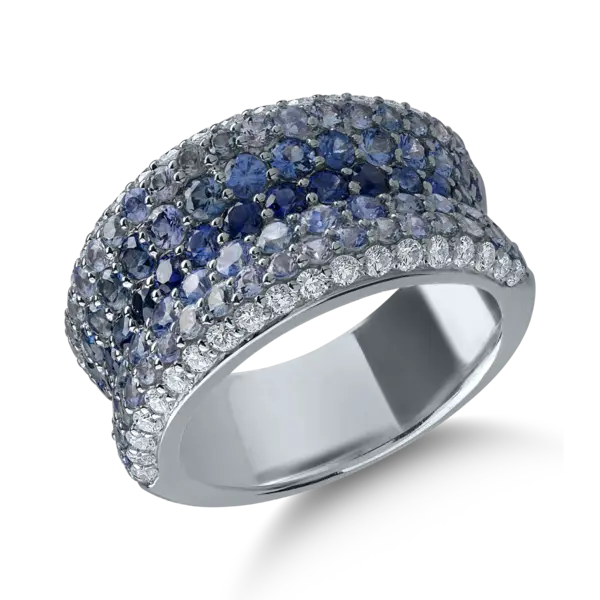 Inel din aur alb cu safire de 2.82ct si diamante de 0.53ct