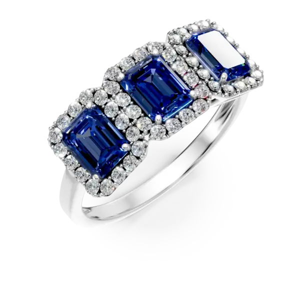 Inel din aur alb cu safire emerald de 1.4ct si diamante de 0.3ct