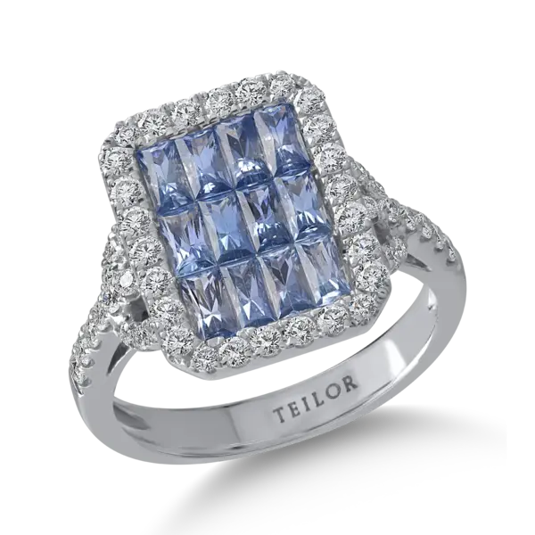 Inel din aur alb cu safire octogonale de 1.65ct si diamante de 0.68ct