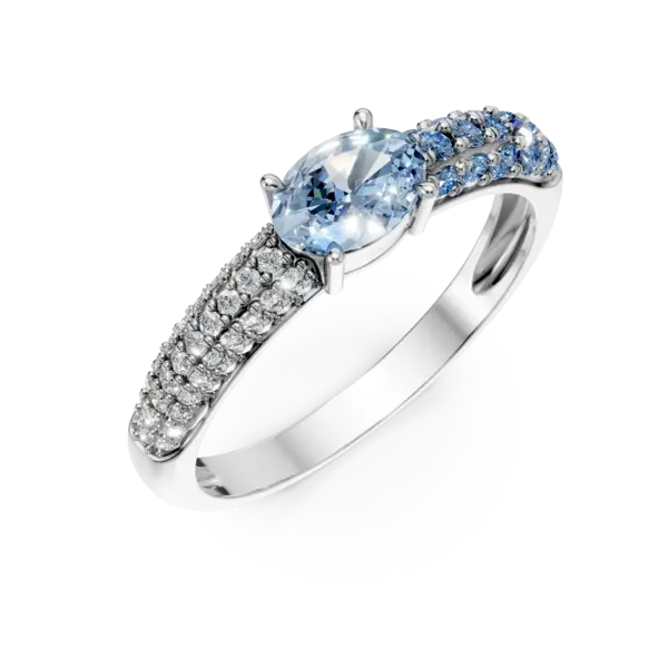 Inel din aur alb cu safire ovale si rotunde de 0.9ct si diamante de 0.1ct
