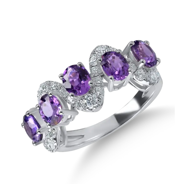 Inel din aur alb cu safire violet ovale de 2.25ct si diamante de 0.64ct
