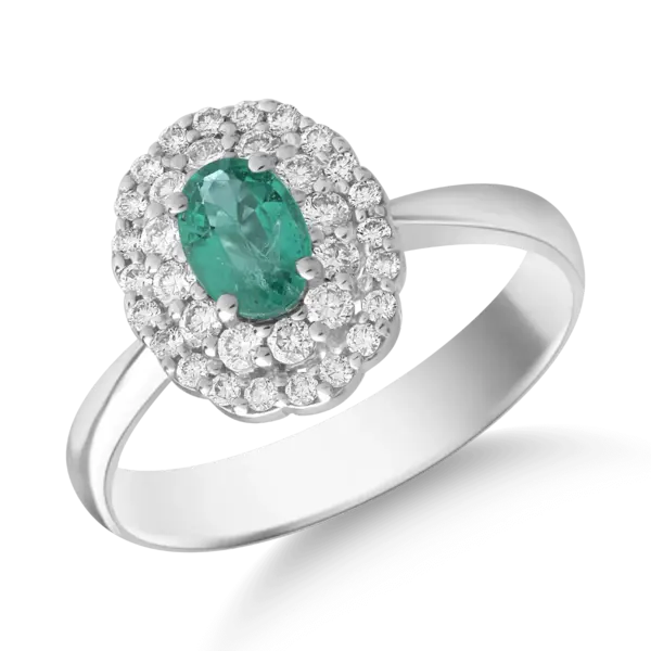 Inel din aur alb cu smarald oval de 0.4ct si diamante de 0.3ct