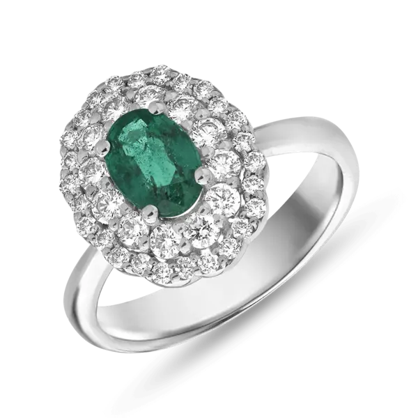 Inel din aur alb cu smarald oval de 0.7ct si diamante de 0.5ct