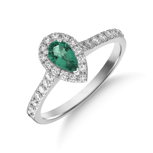 Inel din aur alb cu smarald pear de 0.3ct si diamante de 0.3ct