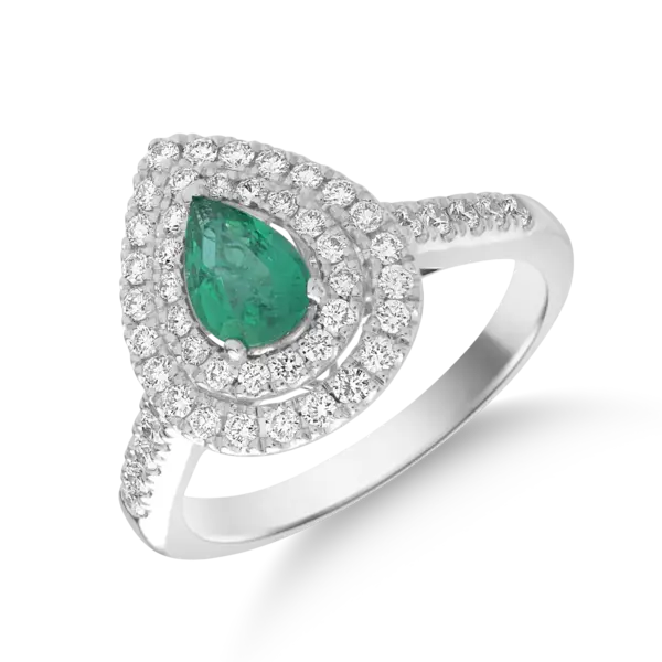 Inel din aur alb cu smarald pear de 0.41ct si diamante de 0.55ct