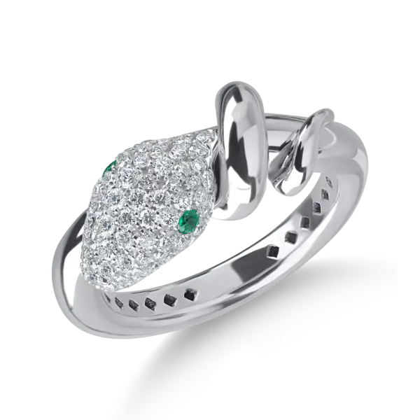 Inel din aur alb cu smaralde de 0.05ct si diamante microsetting de 0.5ct