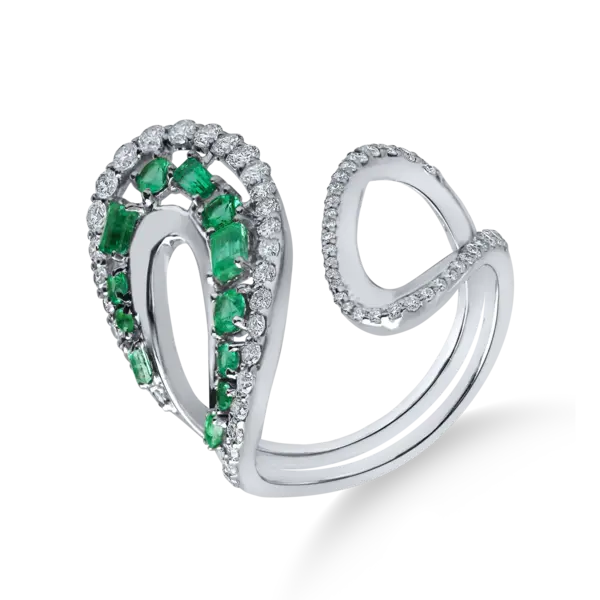 Inel din aur alb cu smaralde de 0.5ct si diamante microsetting de 0.6ct