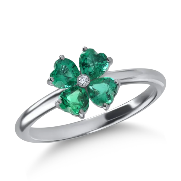 Inel din aur alb cu smaralde de 0.8ct si diamant de 0.01ct