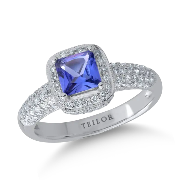 Inel din aur alb cu tanzanit de 0.73ct si diamante de 0.65ct