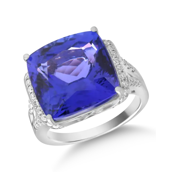Inel din aur alb cu tanzanit de 14.15ct si diamante de 0.5ct