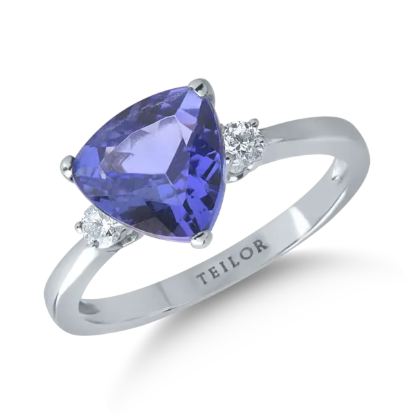 Inel din aur alb cu tanzanit de 2.31ct si diamante de 0.13ct