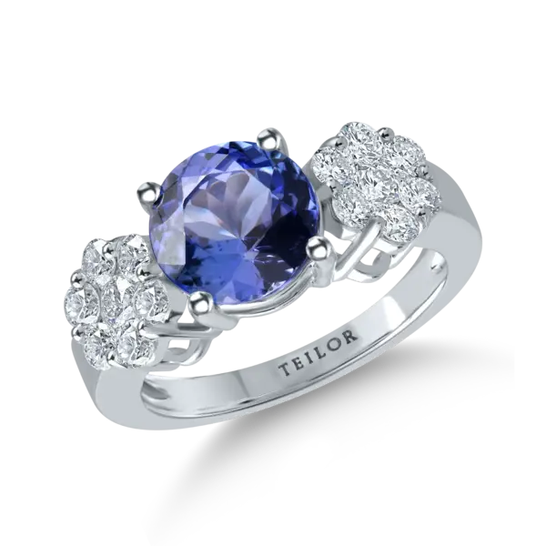 Inel din aur alb cu tanzanit de 2.6ct si diamante de 0.9ct