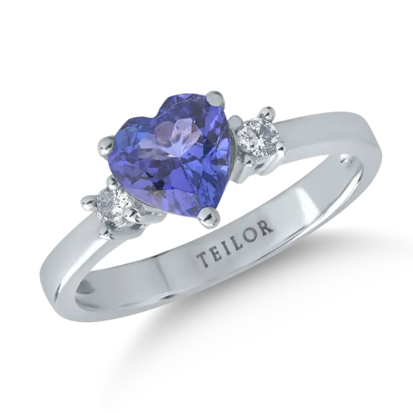 Inel din aur alb cu tanzanit heart de 1.1ct si diamante de 0.1ct
