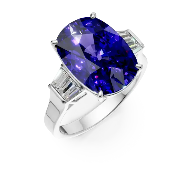 Inel din aur alb cu tanzanit rectangular de 6.2ct si diamante de 0.3ct