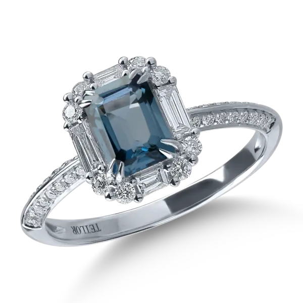 Inel din aur alb cu topaz london blue de 1.1ct si diamante de 0.5ct